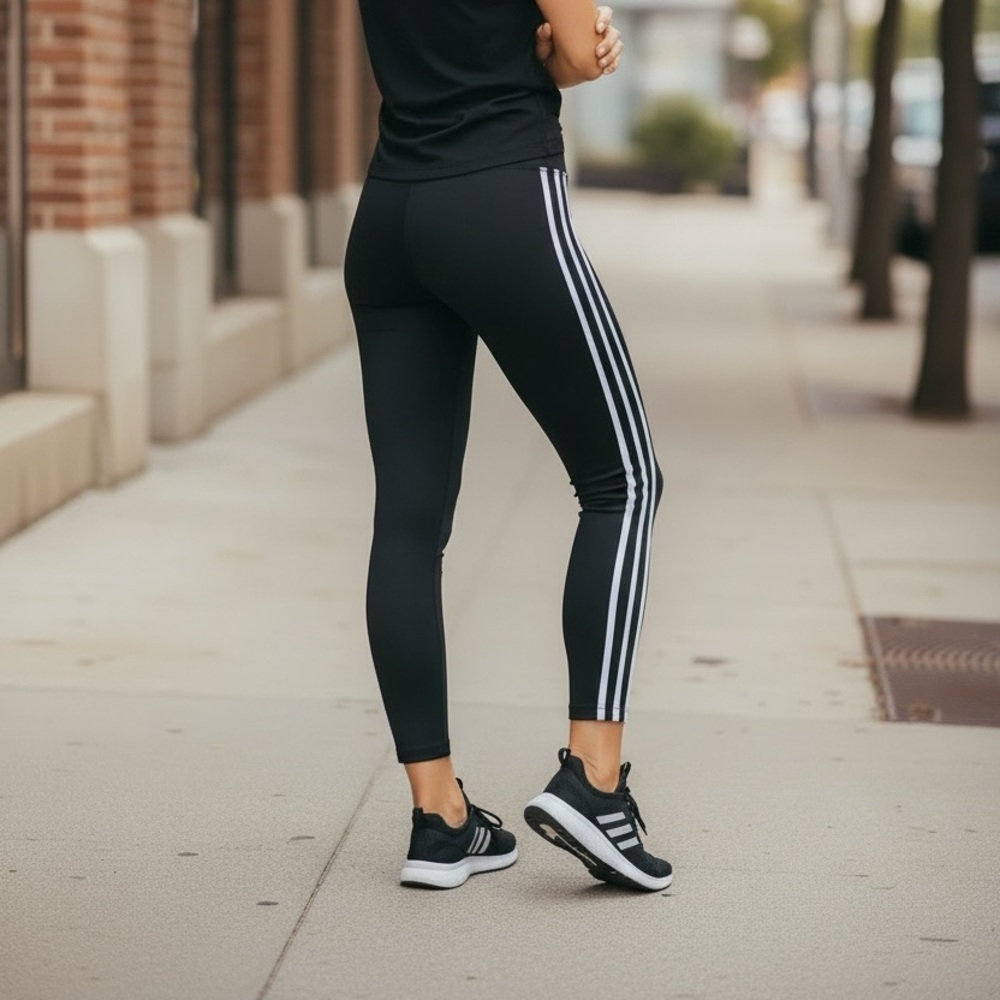Adidas Small 3-Stripes Black Leggings Running Pants Climalite